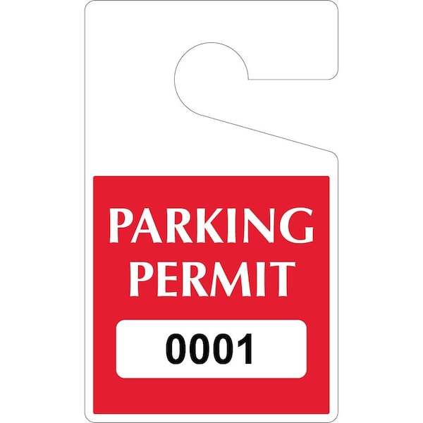 Lustre-Cal Laminated Hanging Parking Permit Dark Red 5in x 3in 30mil Plastic Serialized 001-050, 50PK 253343301Rd0001 - main